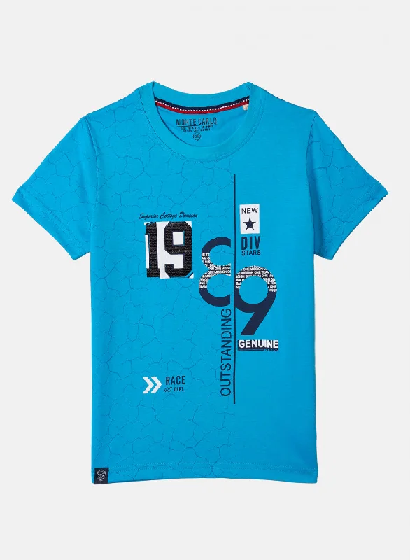 men's cotton t-shirts -Boys Blue Printed T-Shirt