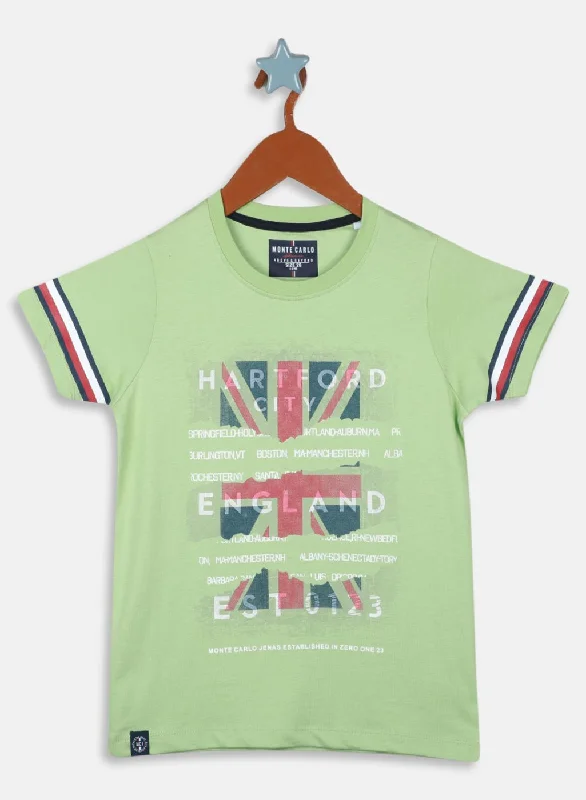 men's printed casual t-shirts -Boys Green Printed T-Shirt