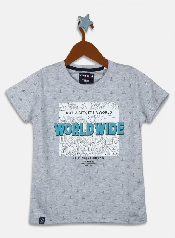 men's crewneck t-shirts -Boys Grey Printed T-Shirt