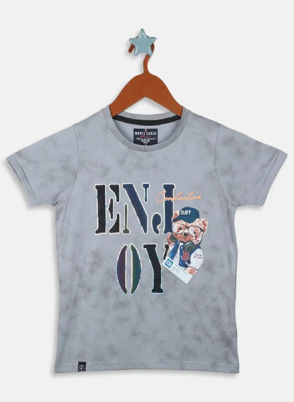 men's modern fit t-shirts -Boys Grey Printed T-Shirt