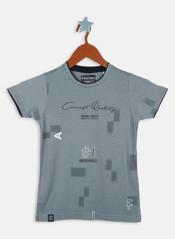 casual t-shirts for men -Boys Grey Printed T-Shirt