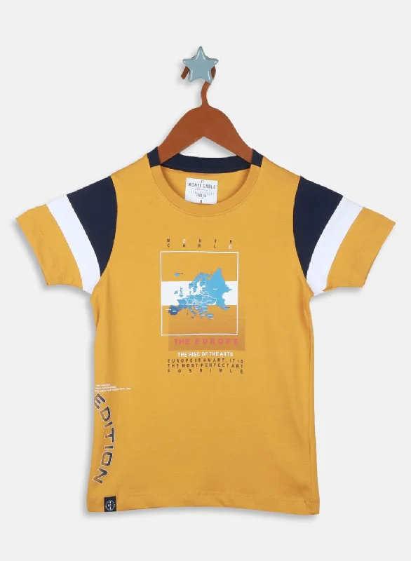 men's stylish t-shirts -Boys Mustard Printed T-Shirt