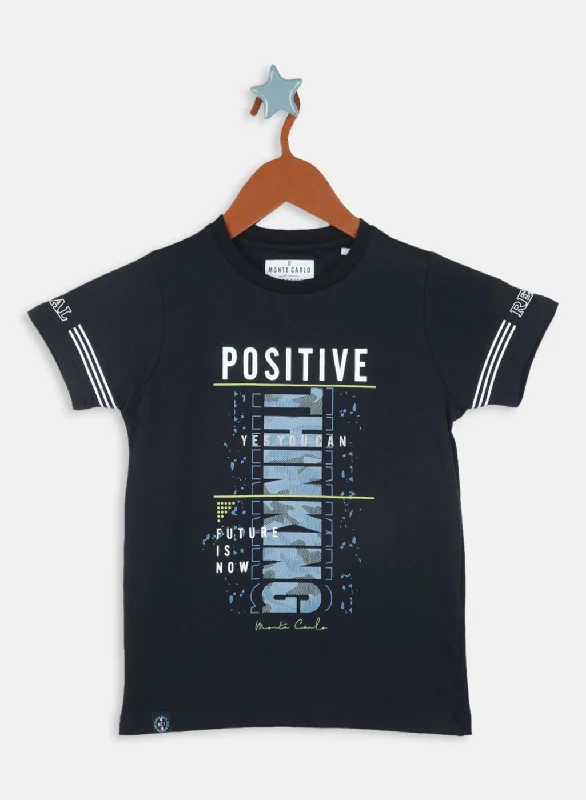 men's breathable t-shirts -Boys Navy Blue Printed T-Shirt