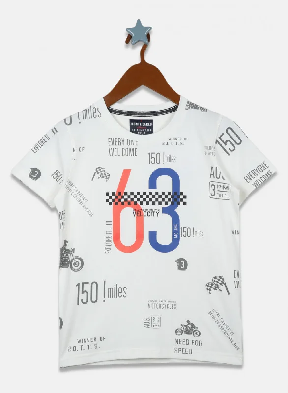 men's fashion t-shirts -Boys Off White Printed T-Shirt