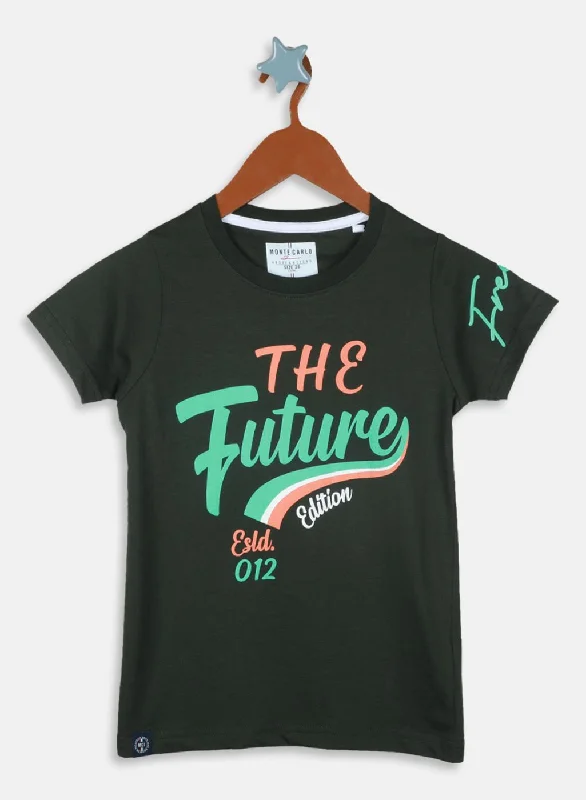 classic t-shirts for men -Boys Olive Printed T-Shirt