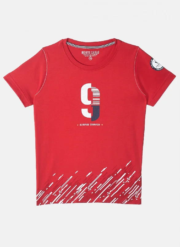 men's basic t-shirts -Boys Red Printed T-Shirt