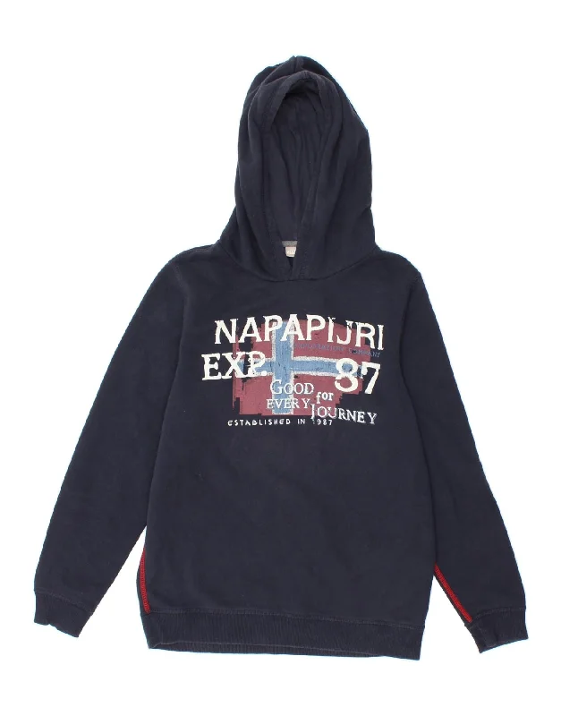 men's hoodie sweatshirts with designs -NAPAPIJRI Boys Graphic Hoodie Jumper 13-14 Years Navy Blue Cotton