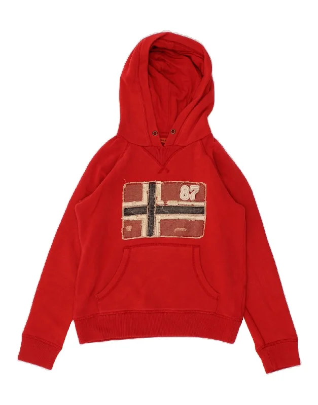 casual wear sweatshirts for men -NAPAPIJRI Boys Graphic Hoodie Jumper 9-10 Years Red Cotton