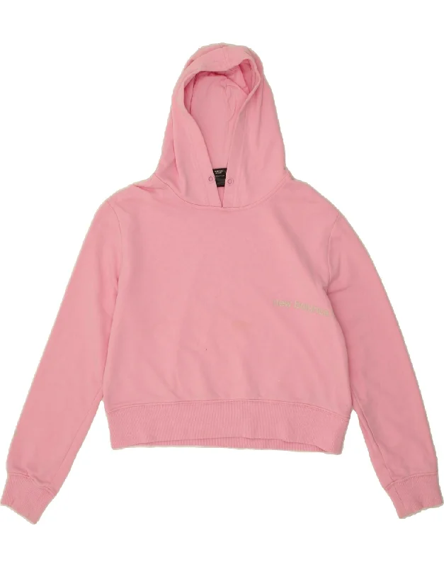 men's hoodie for gym workouts -NEW BALANCE Girls Loose Fit Crop Hoodie Jumper 15-16 Years XL Pink Cotton