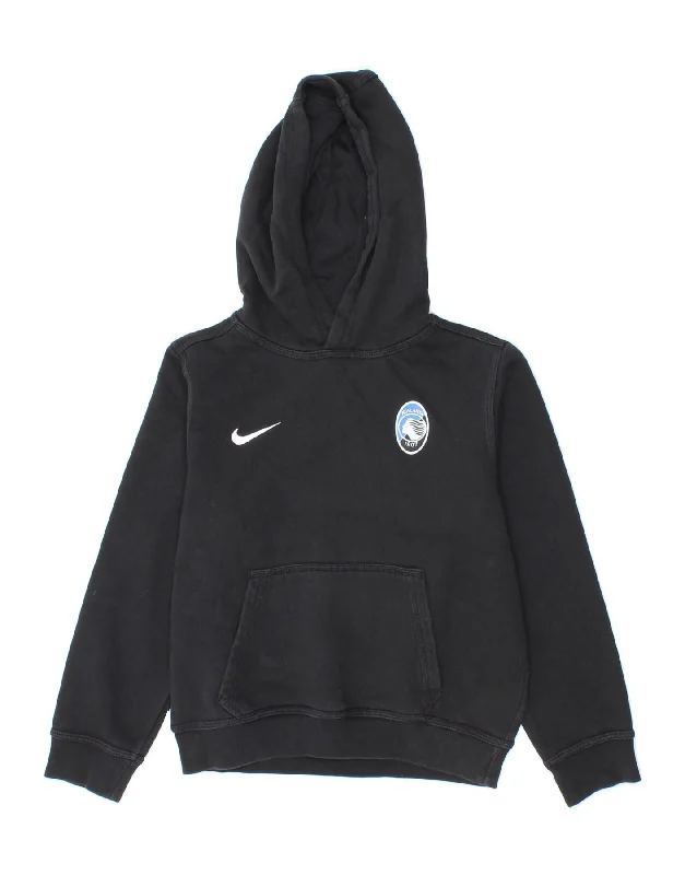 men's solid color sweatshirts -NIKE Boys Atalanta 1907 Hoodie Jumper 8-9 Years Small  Black Cotton