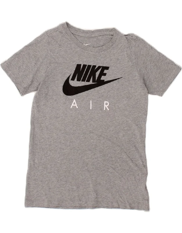 men's v-neck t-shirts -NIKE Boys Athletic Cut Graphic T-Shirt Top 11-12 Years Medium Grey Cotton