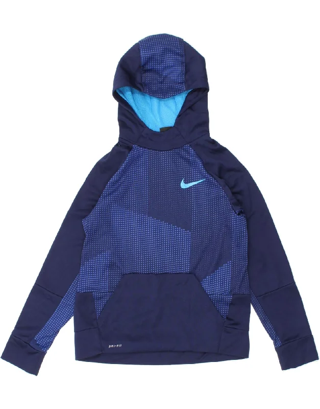 men's hoodie for warmth -NIKE Boys Dri Fit Graphic Hoodie Jumper 12-13 Years Large Navy Blue