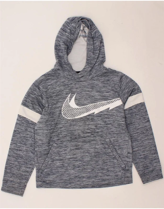 men's heavy-duty hoodies -NIKE Boys Dri Fit Graphic Hoodie Jumper 12-13 Years Large Navy Blue