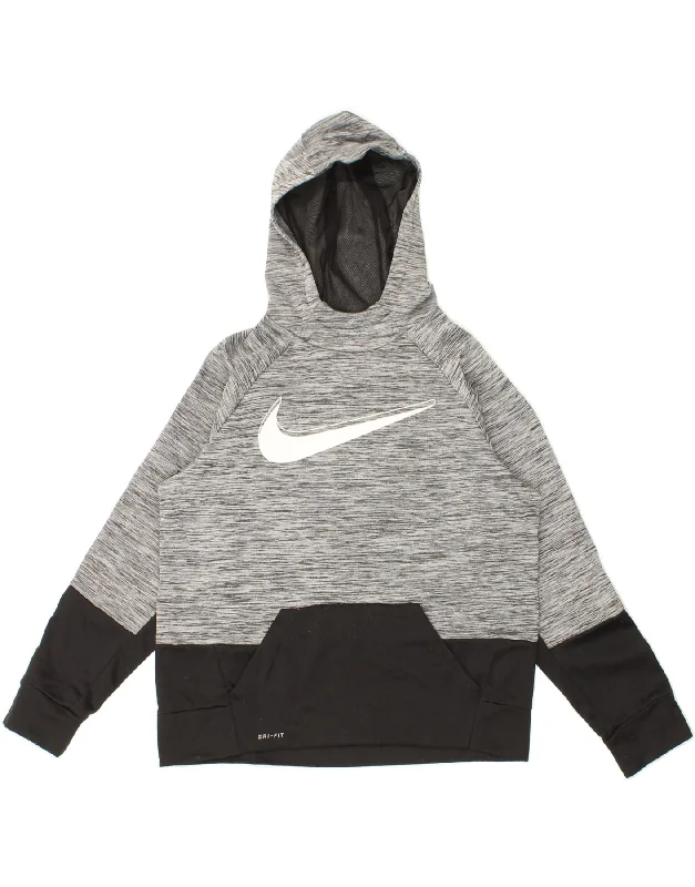 comfortable cotton sweatshirts -NIKE Boys Dri Fit Graphic Hoodie Jumper 13-14 Years XL Grey Colourblock