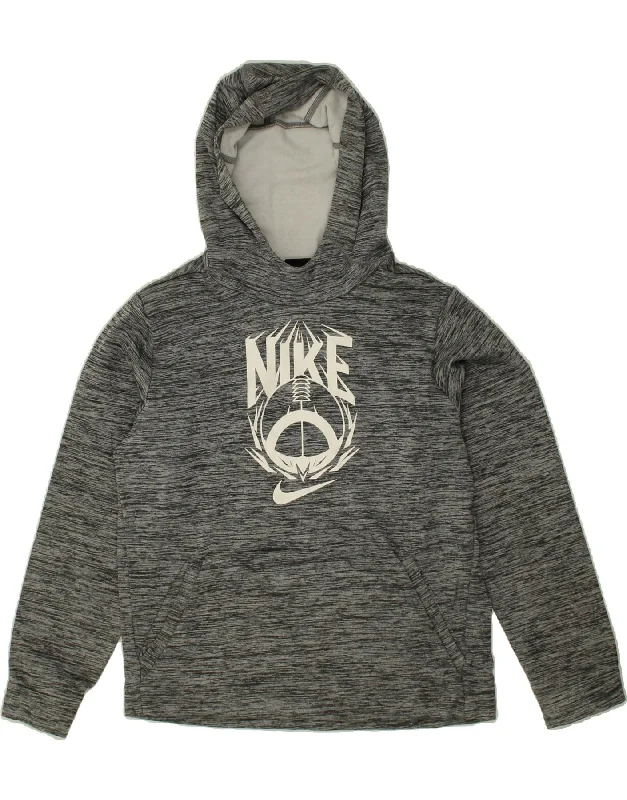 men's long sleeve hoodies -NIKE Boys Dri Fit Graphic Hoodie Jumper 13-14 Years XL Grey Flecked