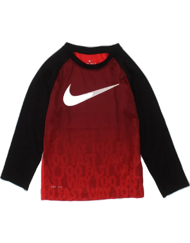 men's cool print t-shirts -NIKE Boys Dri Fit Graphic Top Long Sleeve 4-5 Years  Red Colourblock