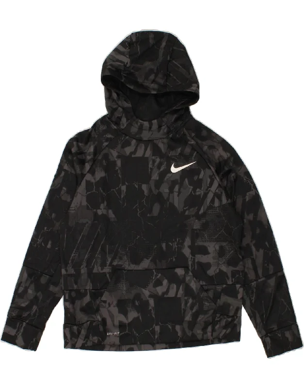 cotton hoodies for men -NIKE Boys Dri Fit Hoodie Jumper 13-14 Years XL  Black Camouflage Polyester