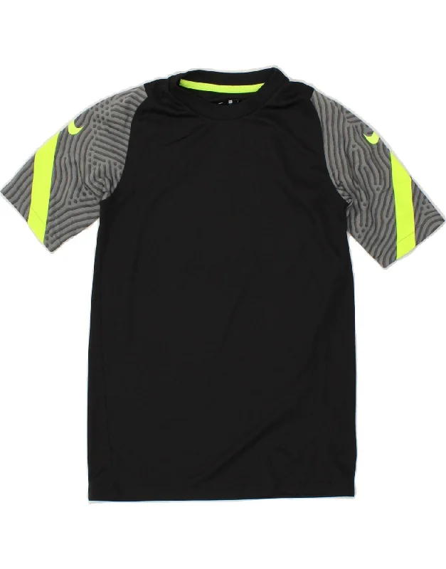 men's fitted crewneck t-shirts -NIKE Boys Dri Fit T-Shirt Top 12-13 Years Large Black Colourblock