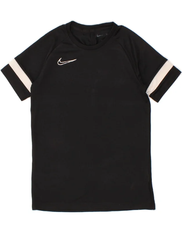 men's stylish polo t-shirts -NIKE Boys Dri Fit T-Shirt Top 12-13 Years Large  Black Polyester