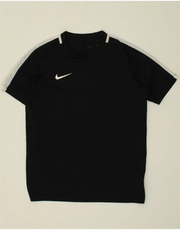 trendy graphic tees for men -NIKE Boys Dri Fit T-Shirt Top 13-14 Years XL Black Colourblock Polyester