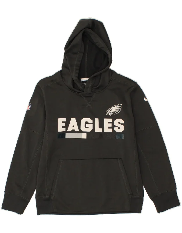 men's graphic print pullover hoodies -NIKE Boys Eagles Graphic Hoodie Jumper 10-11 Years Medium Black Polyester