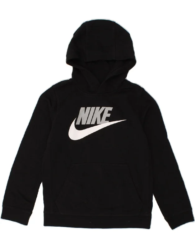 men's hoodie for outdoor activities -NIKE Boys Graphic Hoodie Jumper 10-11 Years Medium  Black Cotton