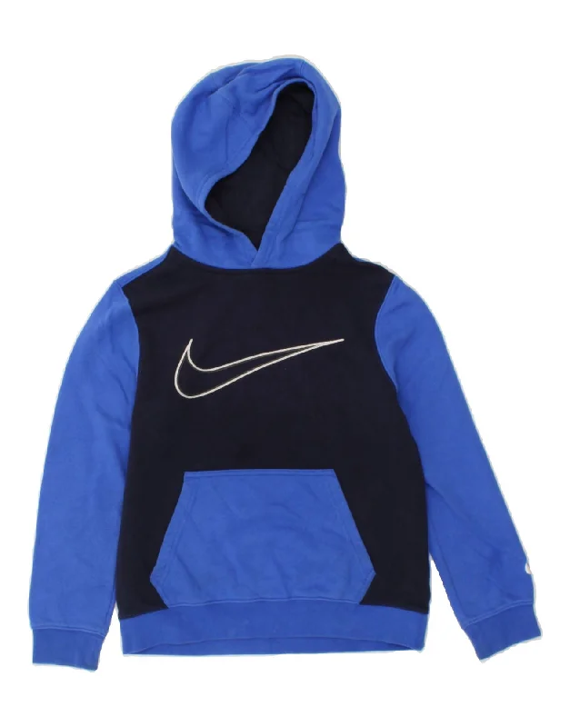 men's hoodie with prints -NIKE Boys Graphic Hoodie Jumper 10-11 Years Medium  Blue Colourblock