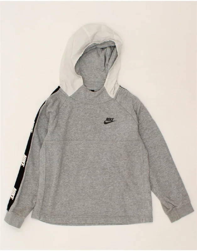 men's sporty sweatshirts -NIKE Boys Graphic Hoodie Jumper 10-11 Years Medium  Grey Colourblock