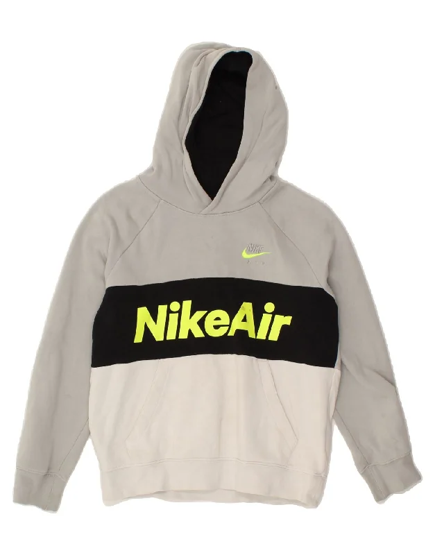 men's lightweight hoodies -NIKE Boys Graphic Hoodie Jumper 10-11 Years Medium  Grey Colourblock