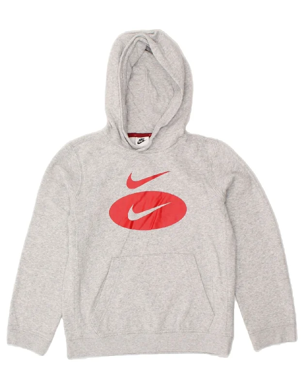 men's hoodie for gym -NIKE Boys Graphic Hoodie Jumper 10-11 Years Medium Grey Cotton