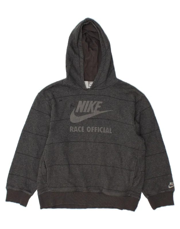 stylish men's sweatshirts -NIKE Boys Graphic Hoodie Jumper 10-11 Years Medium Grey Striped