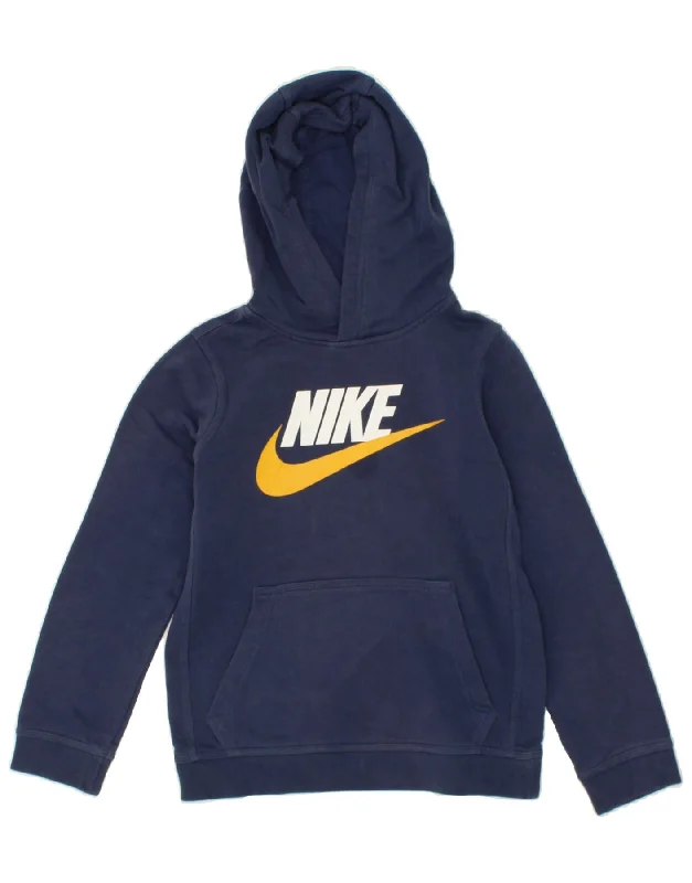 men's hoodie jackets -NIKE Boys Graphic Hoodie Jumper 10-11 Years Medium  Navy Blue Cotton