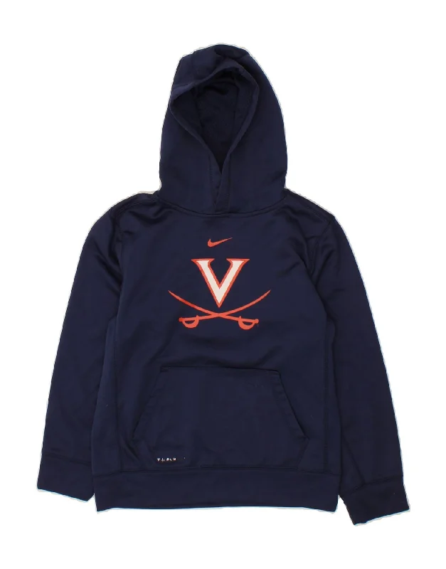 men's printed pullover hoodies -NIKE Boys Graphic Hoodie Jumper 10-11 Years Medium  Navy Blue Polyester