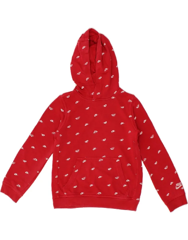 men's workout zip-up hoodies -NIKE Boys Graphic Hoodie Jumper 10-11 Years Medium  Red Cotton