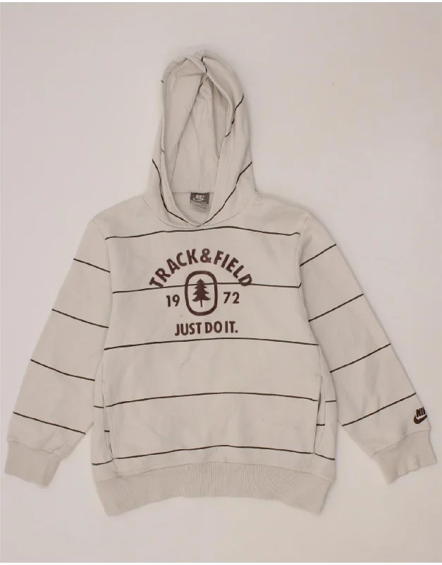 trendy oversized hoodies for men -NIKE Boys Graphic Hoodie Jumper 10-11 Years Medium White Striped Cotton