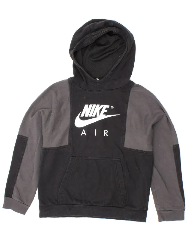 men's printed hoodies for winter -NIKE Boys Graphic Hoodie Jumper 12-13 Years Large Black Colourblock Cotton