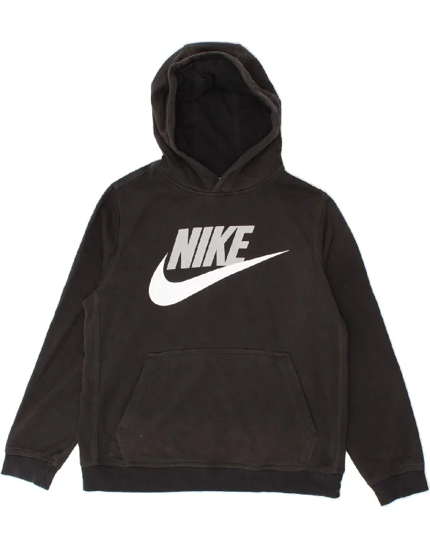 men's printed pullover hoodies -NIKE Boys Graphic Hoodie Jumper 12-13 Years Large  Black Cotton