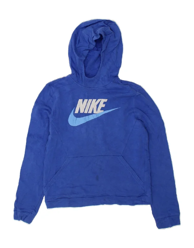 men's fashion hoodies for winter -NIKE Boys Graphic Hoodie Jumper 12-13 Years Large  Blue Cotton