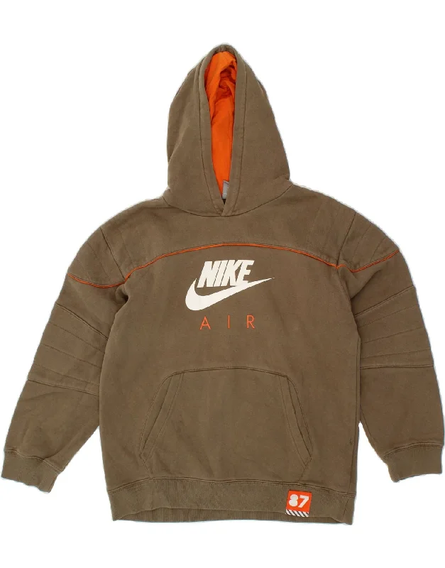 men's hoodie with unique prints -NIKE Boys Graphic Hoodie Jumper 12-13 Years Large Brown Cotton