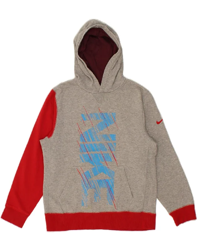 men's oversized hoodies -NIKE Boys Graphic Hoodie Jumper 12-13 Years Large  Grey Colourblock