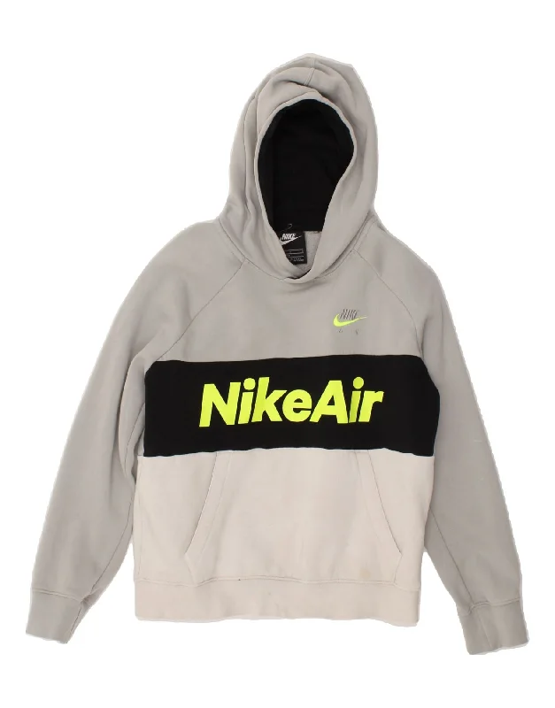 men's stylish sports hoodies -NIKE Boys Graphic Hoodie Jumper 12-13 Years Large  Grey Colourblock