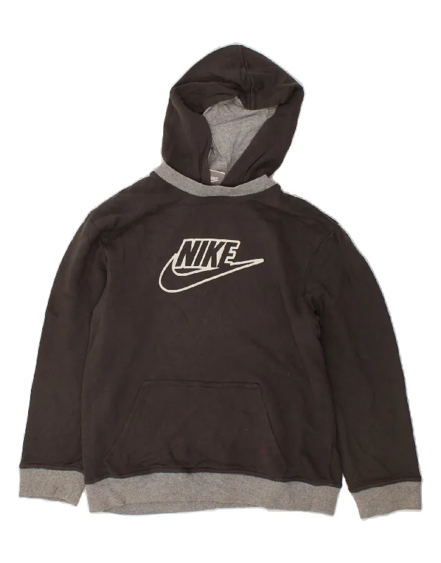 men's lightweight hoodies -NIKE Boys Graphic Hoodie Jumper 12-13 Years Large Grey Cotton