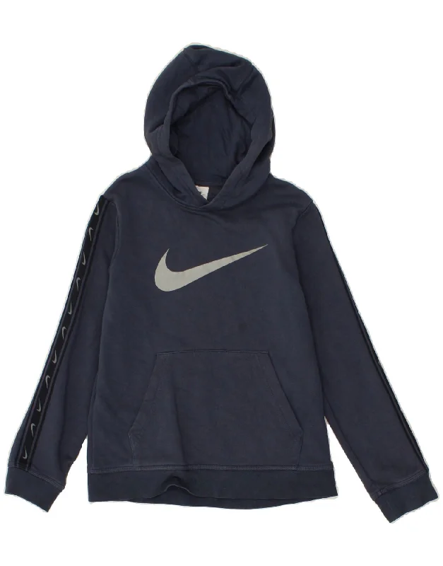 men's workout zip-up hoodies -NIKE Boys Graphic Hoodie Jumper 12-13 Years Large  Navy Blue Cotton