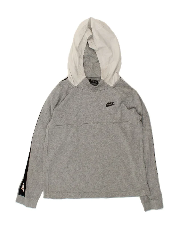 trendy zip-up sweatshirts for men -NIKE Boys Graphic Hoodie Jumper 13-14 Years XL Grey Colourblock Cotton