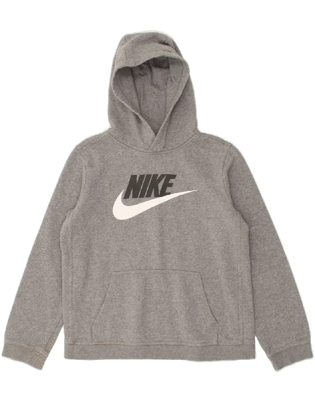 men's cotton blend hoodies -NIKE Boys Graphic Hoodie Jumper 13-14 Years XL Grey Cotton