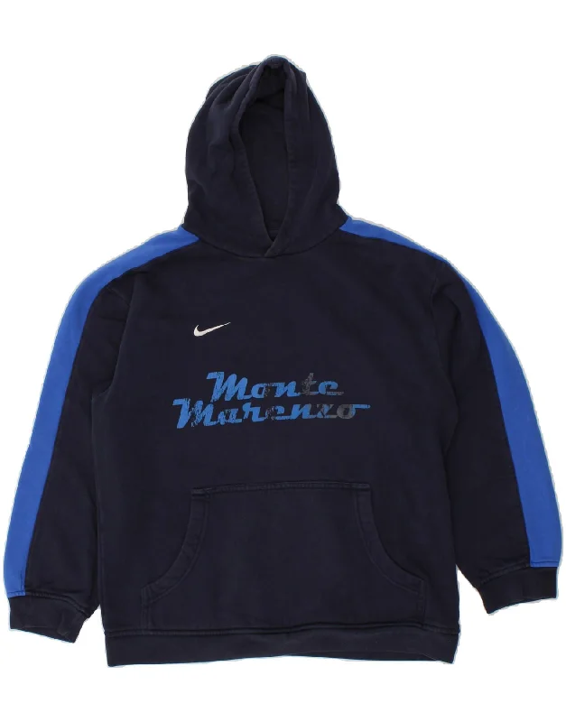 men's hoodie with zip pockets -NIKE Boys Graphic Hoodie Jumper 13-14 Years XL Navy Blue Colourblock