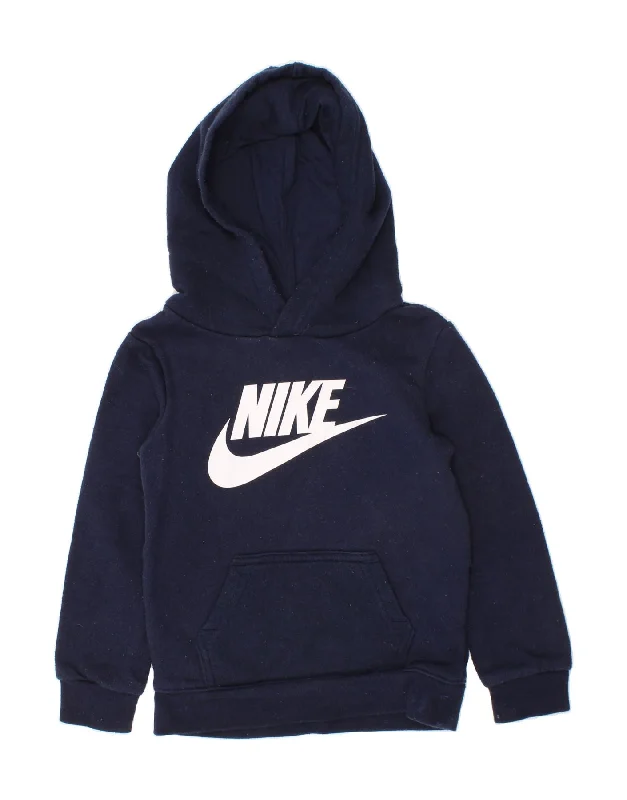 men's hoodie with pockets -NIKE Boys Graphic Hoodie Jumper 2-3 Years Navy Blue Cotton