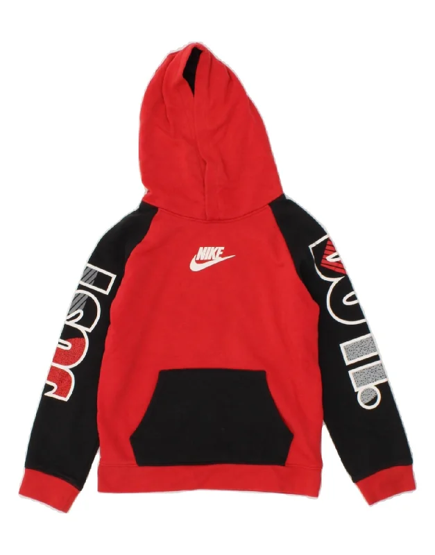 premium sweatshirts for men -NIKE Boys Graphic Hoodie Jumper 6-7 Years Large  Red Colourblock Cotton