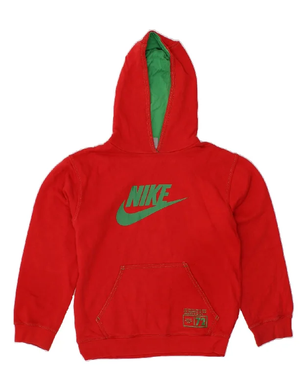 men's zip-up hoodies with pockets -NIKE Boys Graphic Hoodie Jumper 8-9 Years Small Red Cotton