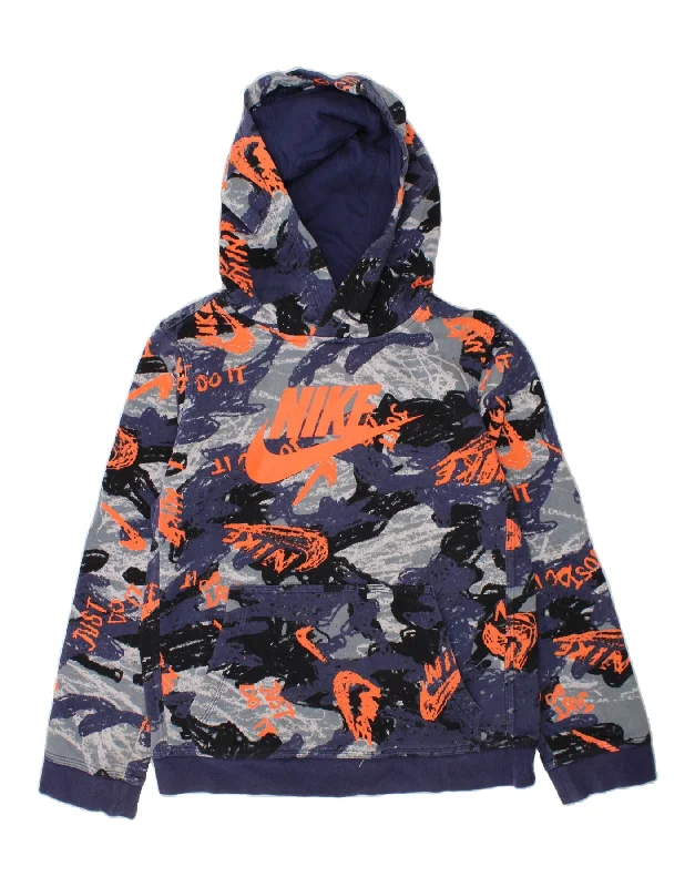 men's hoodies with logos -NIKE Boys Graphic Standard Fit Hoodie Jumper 10-11 Years Medium Blue